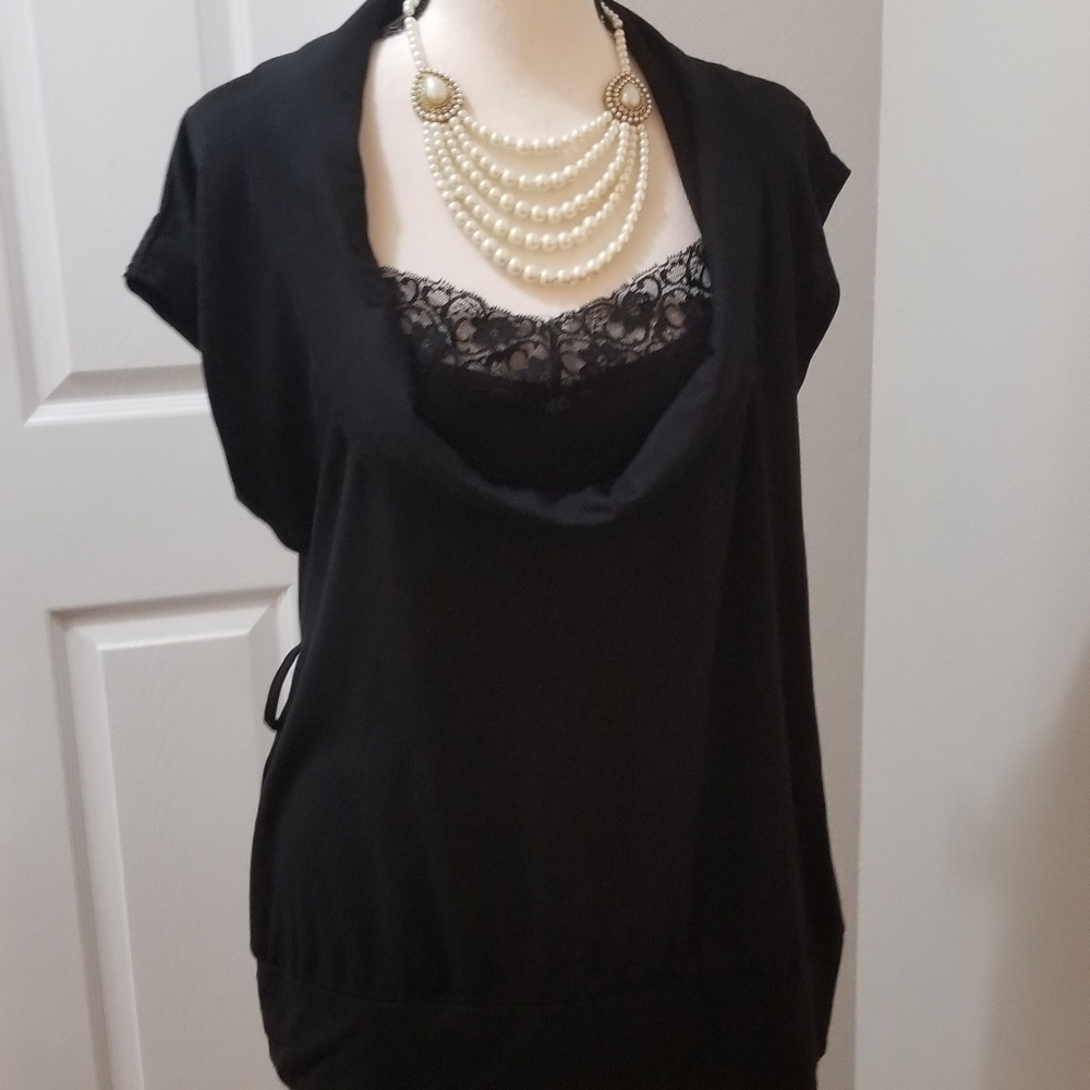 Sixteen Stretch sz 1X black cowl-neck top